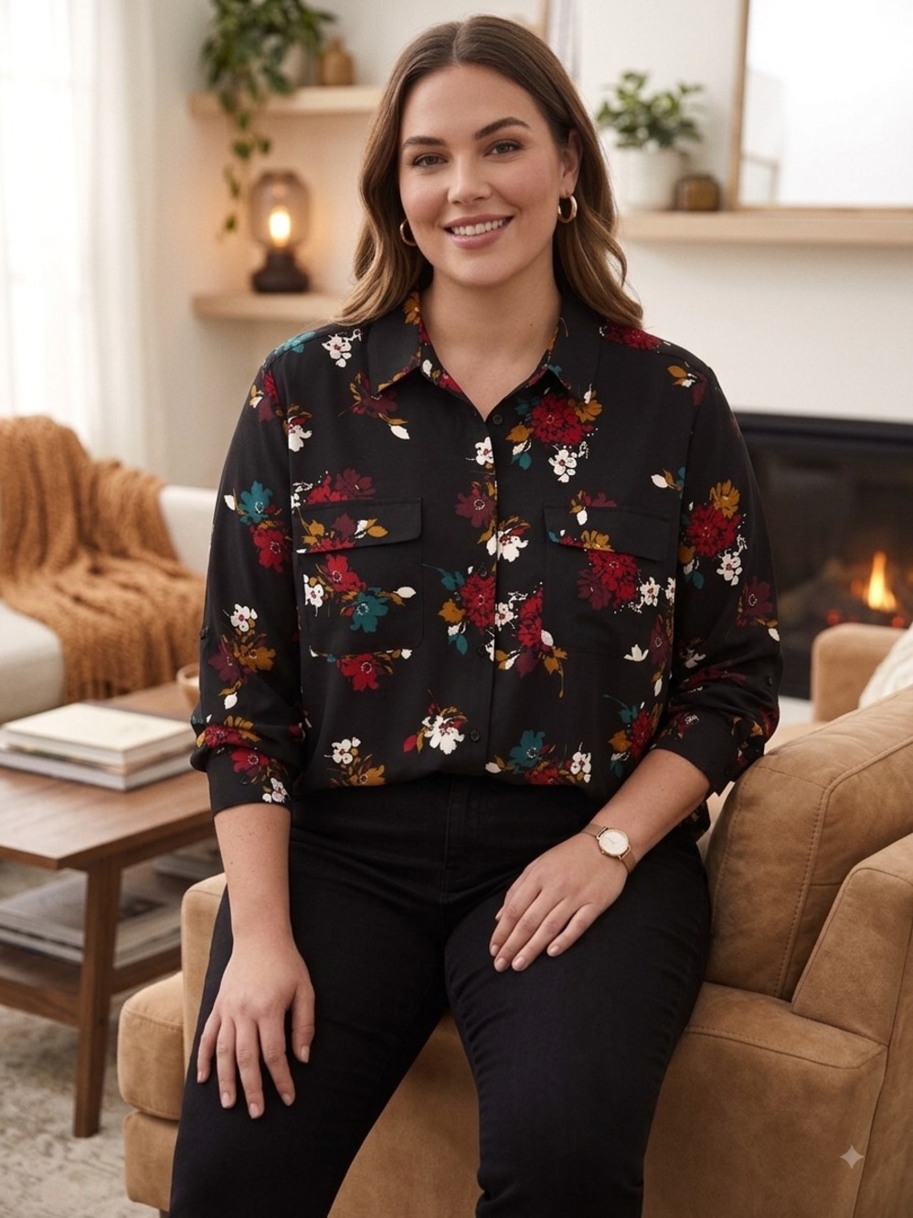 Madison Black Floral Button-Down Shirt